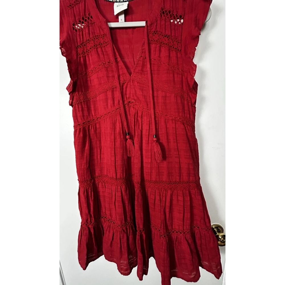 Knox Rose Women's Tiered A-Line Sleeveless Midi Dress Desert Red, Boho, Lace Sm